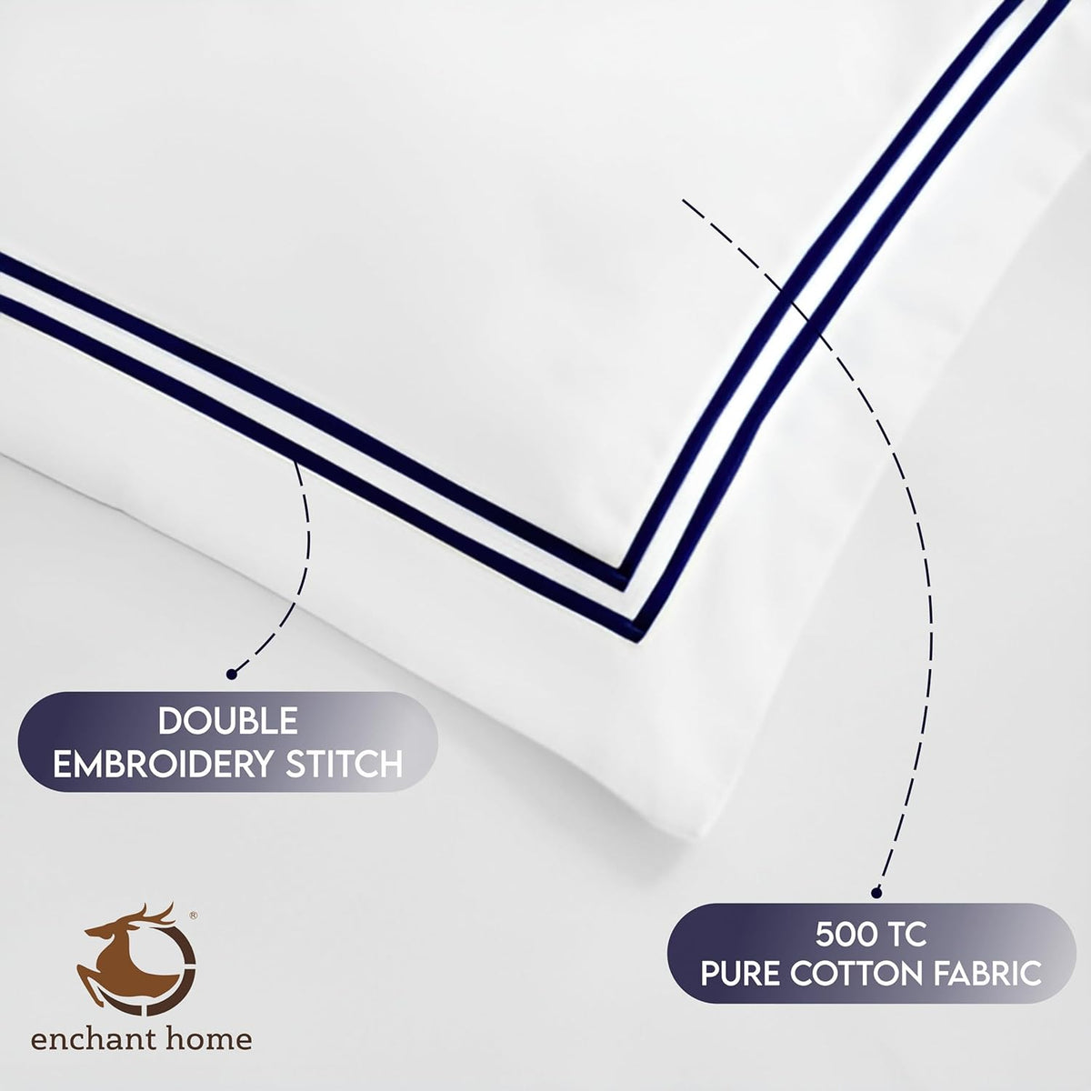 White and navy blue 500 TC pillow cover set folded view