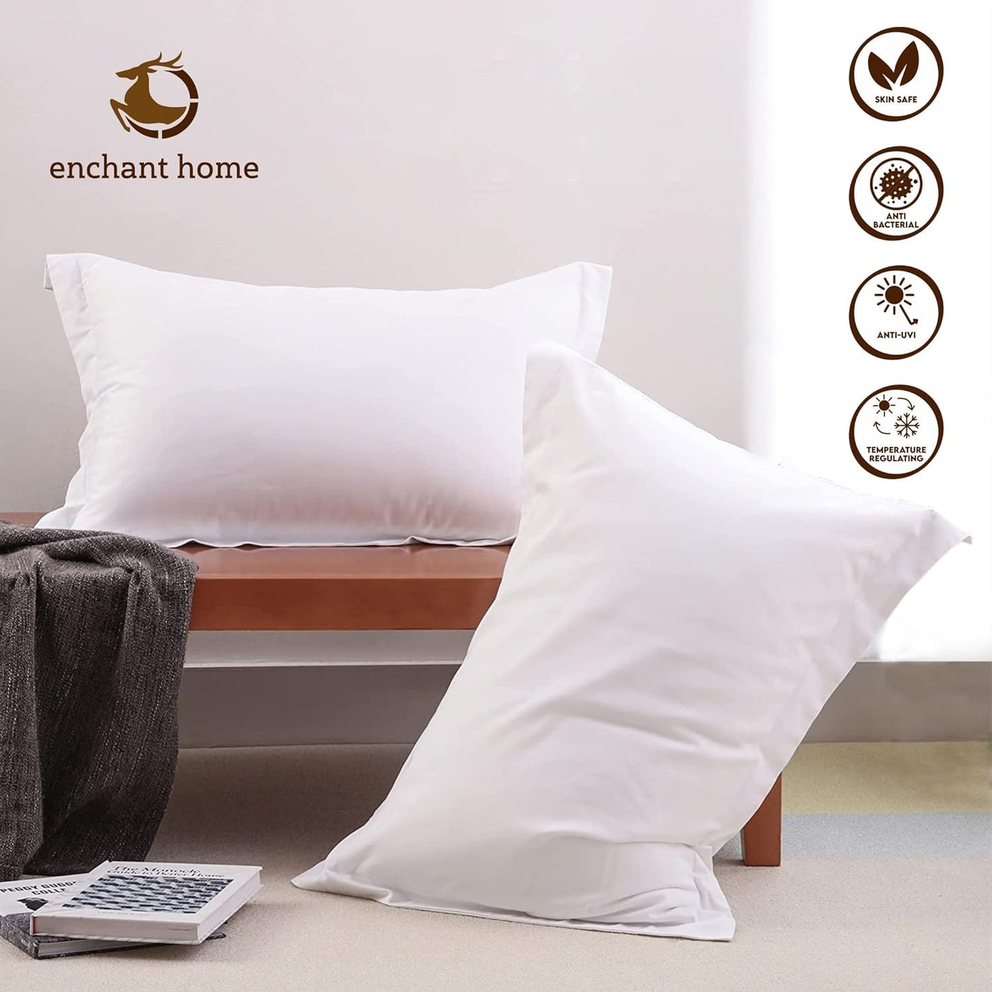 Pure Cotton Plain Percale Pillow Cover Set - White