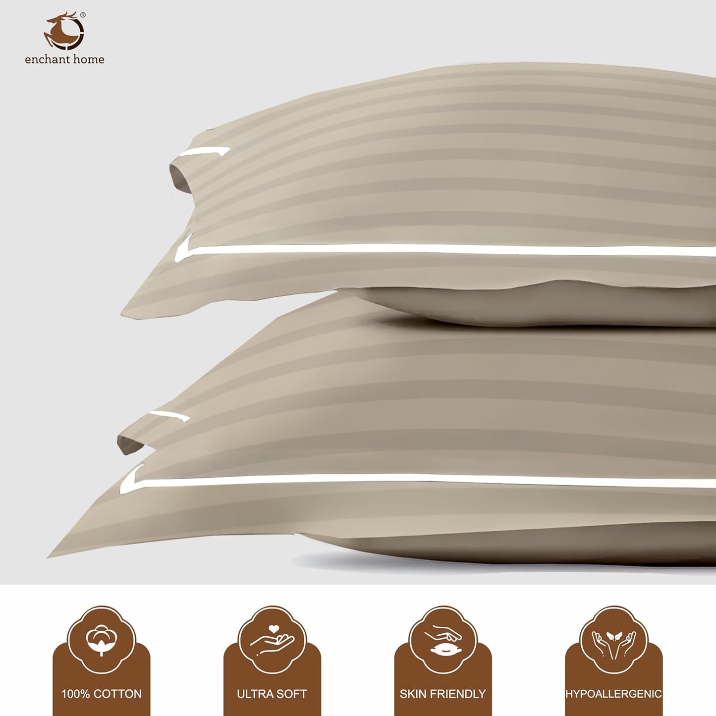 Pure Cotton 300 TC Striped Pillow Cover Set - Pearl
