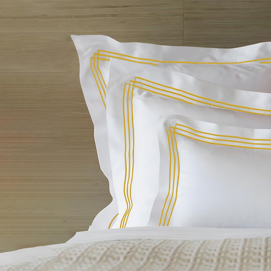 Pure Cotton 500 TC Premium Pillow Cover Set - White Triple Golden