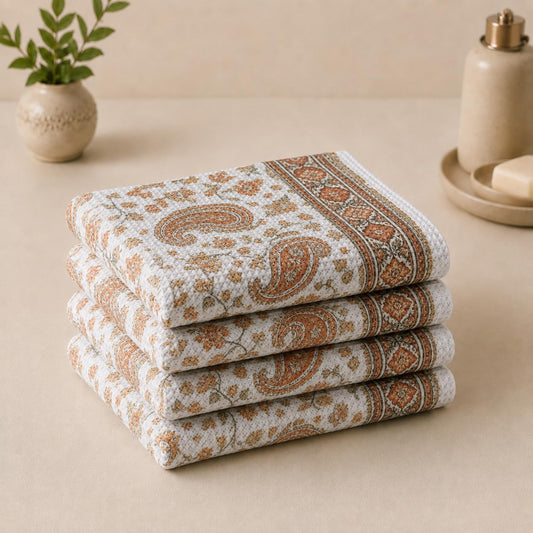 Pure Cotton Printed Waffle Hand Towel - Paisley Charm