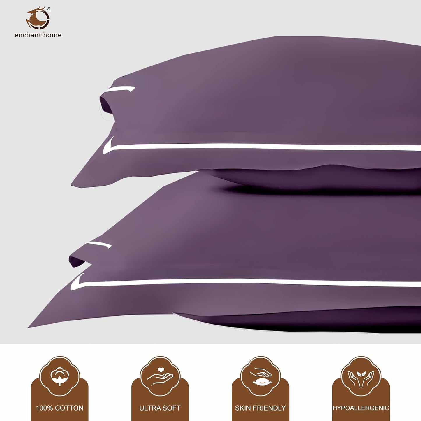 Pure Cotton 300 TC Solid Pillow Cover Set - Plum