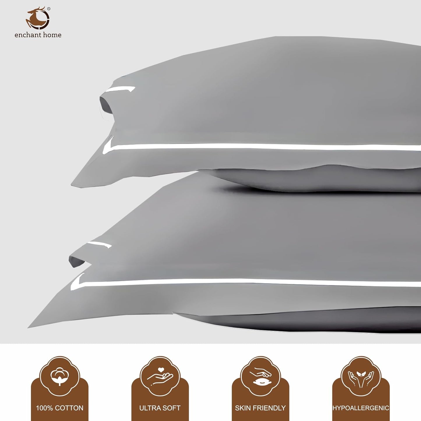 Pure Cotton 300 TC Solid Pillow Cover Set - Silver