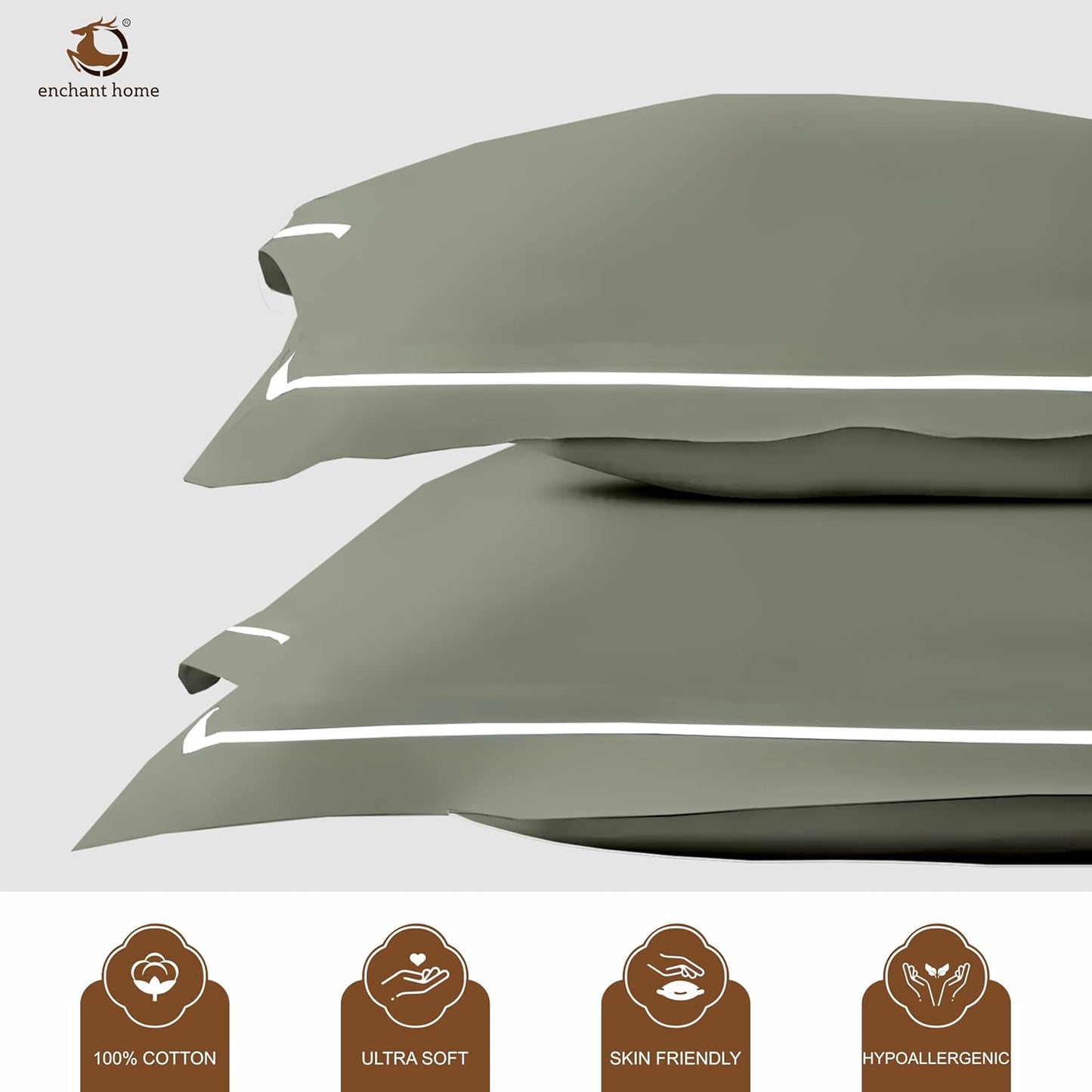 Pure Cotton 300 TC Solid Pillow Cover Set - Moss Green