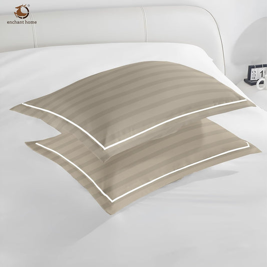 Pure Cotton 300 TC Striped Pillow Cover Set - Pearl