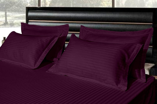 Pure Cotton Pillow Covers with Satin Stripe - Wine