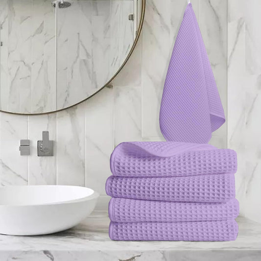 Pure Cotton Waffle Hand Towels - Lavender