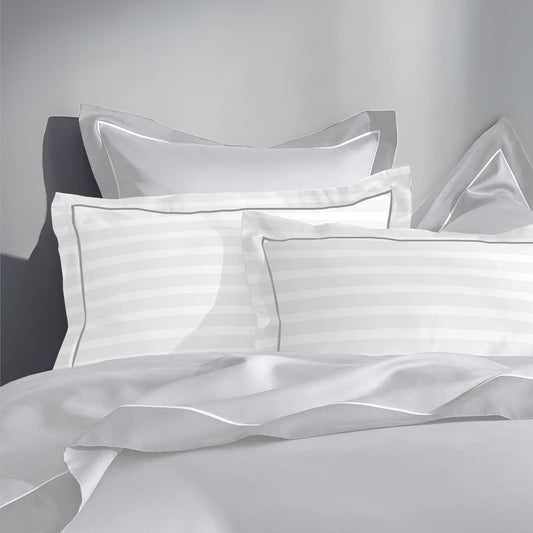 Pure Cotton 300 TC Striped Pillow Cover Set - White