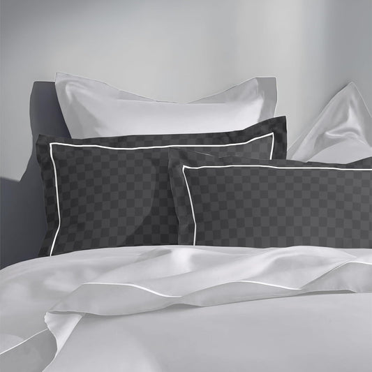 Pure Cotton 300 TC Checkered Pillow Cover Set - Dark Grey