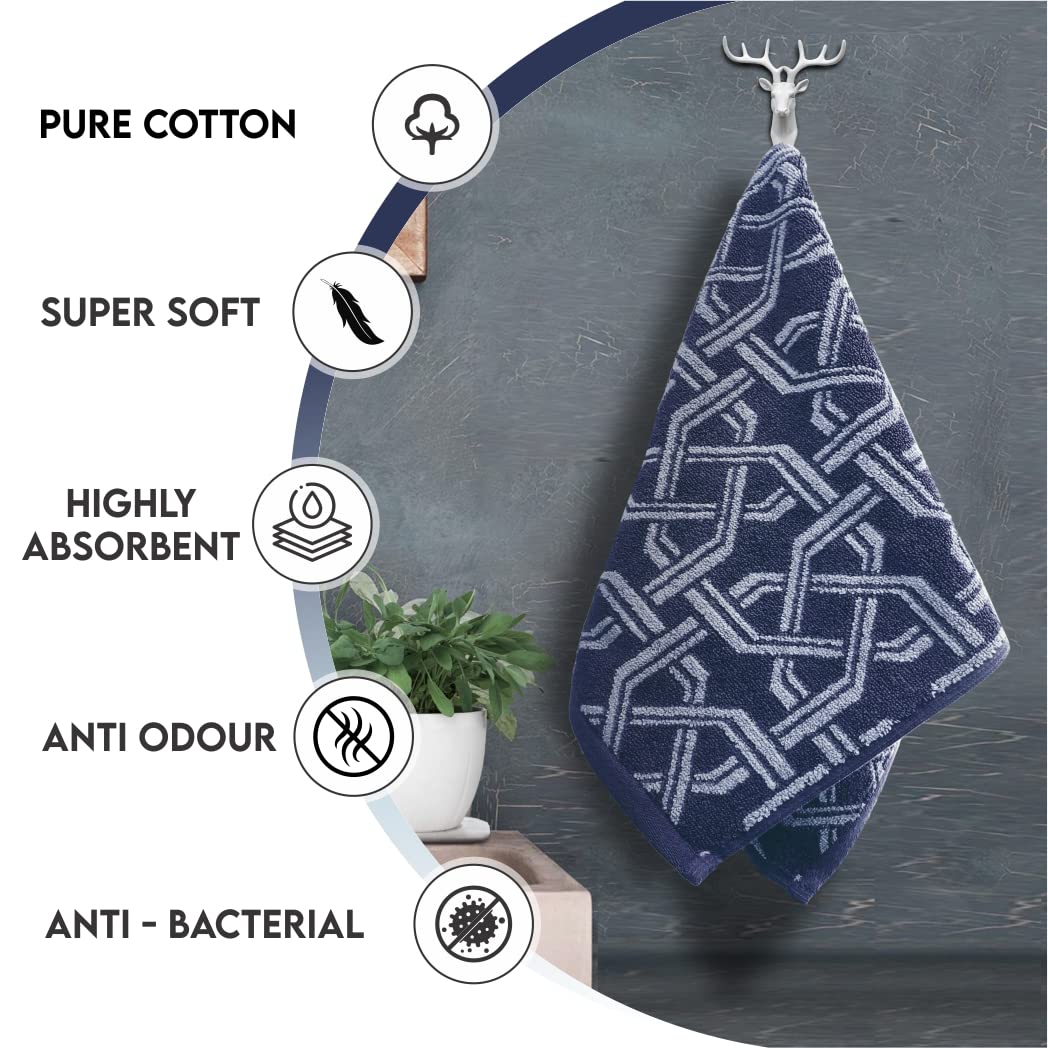 Pure Cotton Jacquard Hand Towels - Geometrical blue