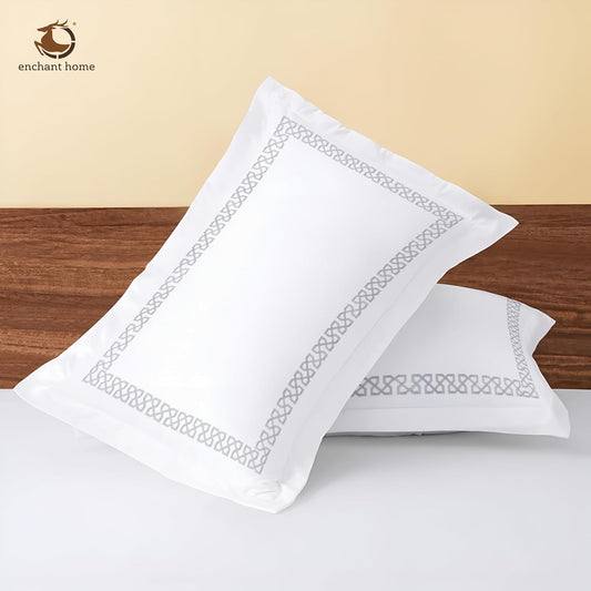 Pure Cotton 500 TC Premium Pillow Cover Set - Silver Loops