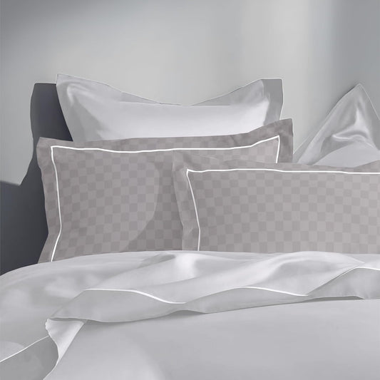 Pure Cotton 300 TC Checkered Pillow Cover Set - Silver