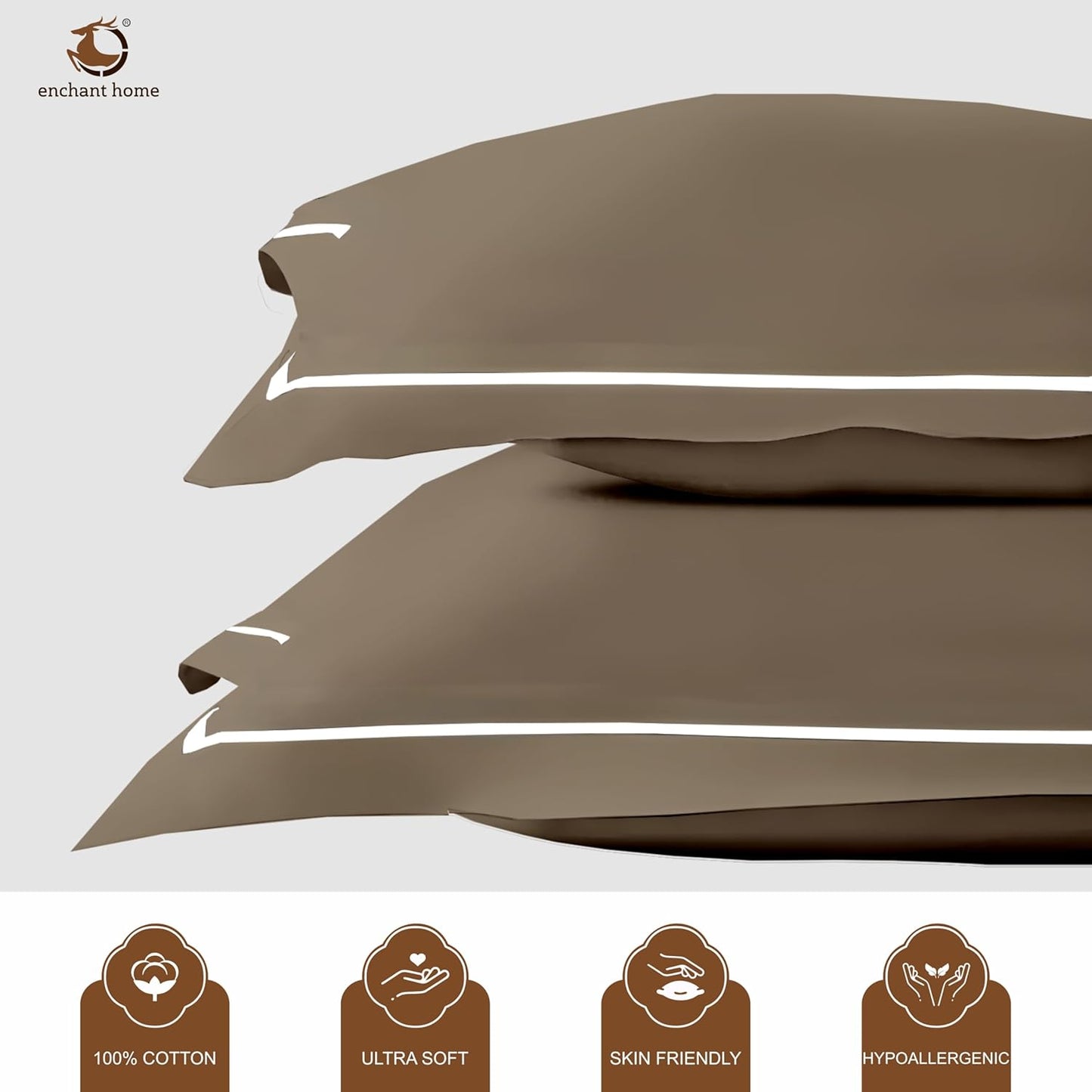 Pure Cotton 300 TC Solid Pillow Cover Set - Khaki