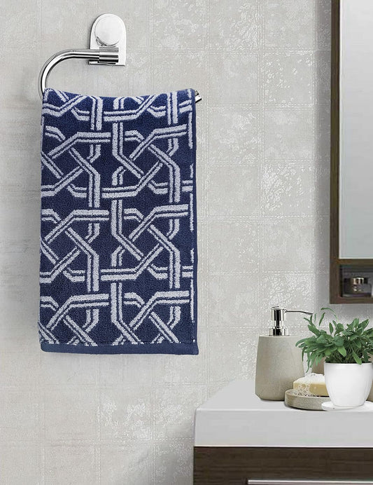 Pure Cotton Jacquard Hand Towels - Geometrical blue