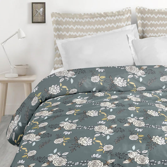 Blossom Glace Cotton Printed Double Bedsheet - Grey
