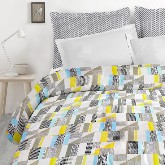 Blossom Glace Cotton Printed Double Bedsheet - Grey Geometric