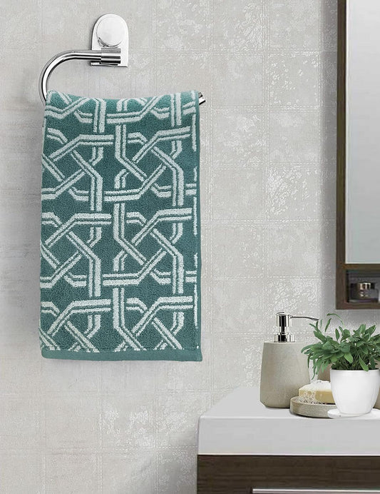 Pure Cotton Jacquard Hand Towels - Geometric green