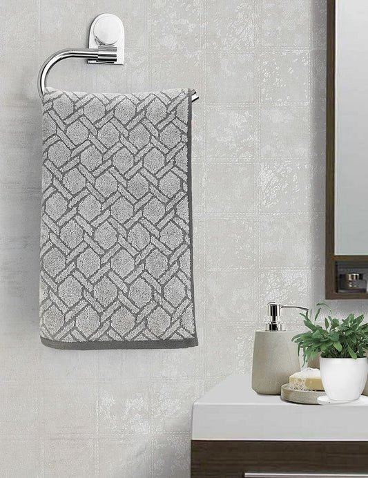Pure Cotton Jacquard Hand Towels - Geometric silver