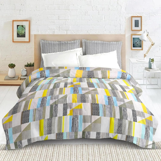 Blossom Glace Cotton Printed Double Bedsheet - Grey Geometric