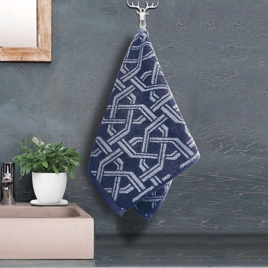 Pure Cotton Jacquard Hand Towels - Geometrical blue