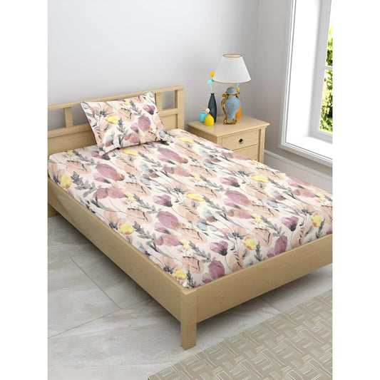 Satin Glory 200 TC pure cotton bedsheet in cream spread on a double bed