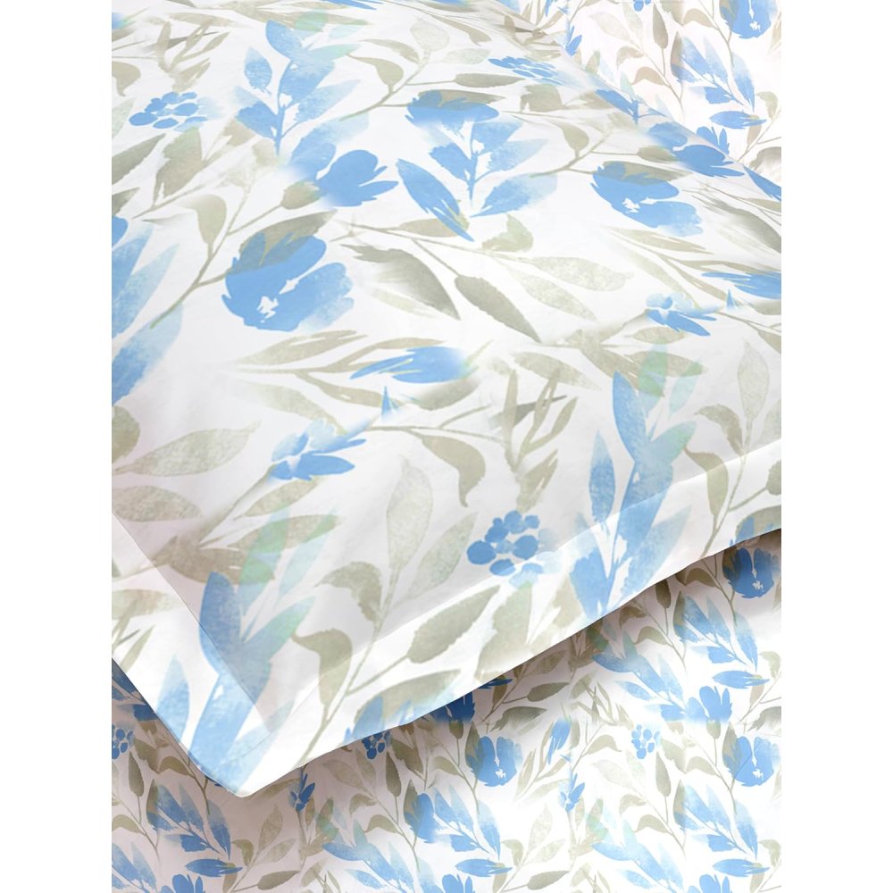 Sky blue leaflets Satin Glory single bedsheet folded view