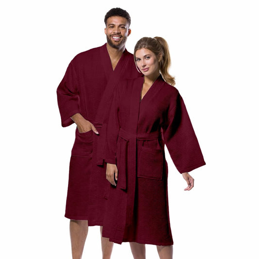 Pure Cotton Unisex Waffle Bath Robe - Maroon