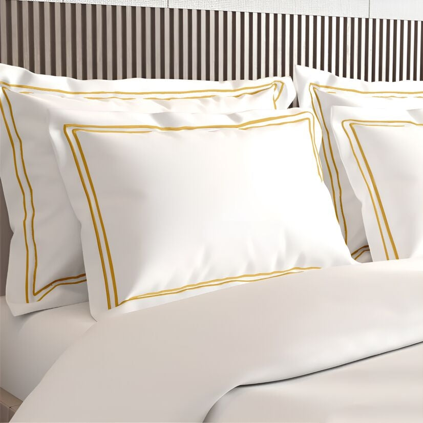 Pure cotton 500 TC premium pillow cover set in white and golden