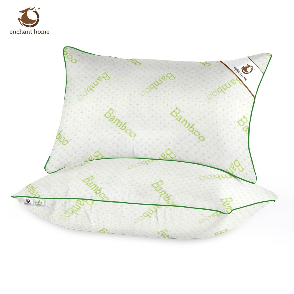 Standard size bamboo pillow in white on bed