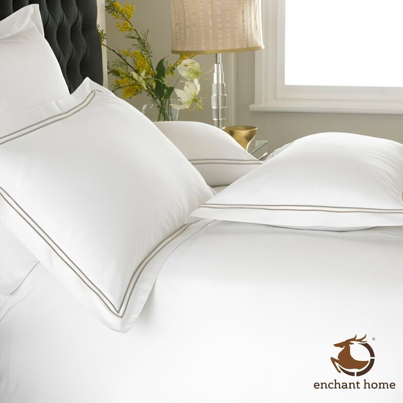 Pure Cotton 500 TC Premium Pillow Cover Set - White-Silver