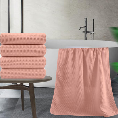 Pure Cotton Waffle Bath Towel - Peach