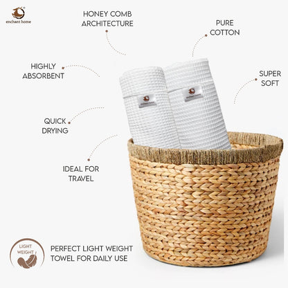 Pure Cotton Waffle Hand Towels - White