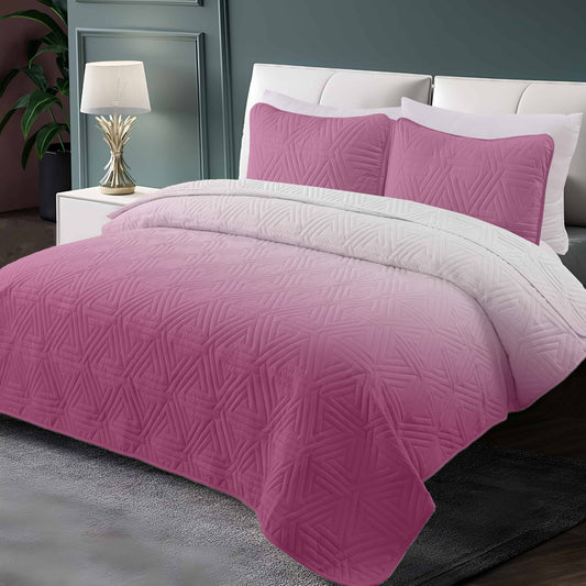 Reversible Shaded Bed Covers for Double Bed - Pink