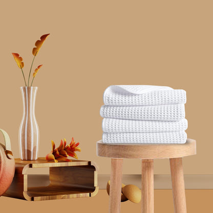 Pure Cotton Waffle Hand Towels - White