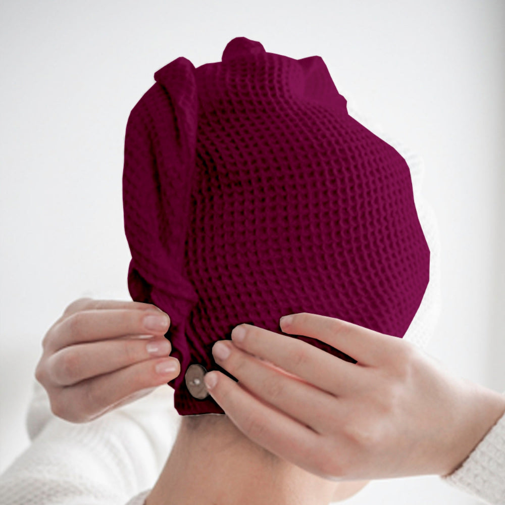 Wine cotton hair wrap towel spread flat