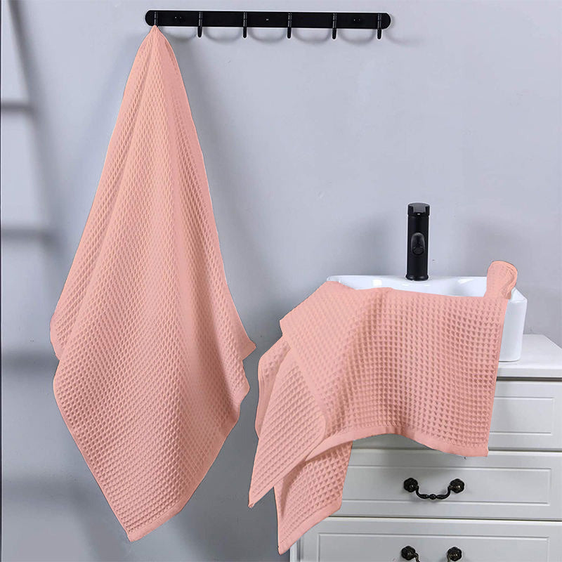 Pure Cotton Waffle Hand Towels - Peach