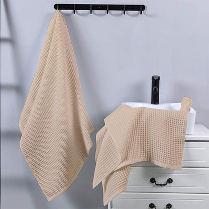 Pure Cotton Waffle Hand Towels - Beige