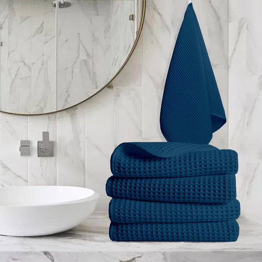 Pure Cotton Waffle Hand Towels - Navy Blue