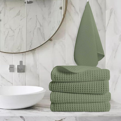 Pure Cotton Waffle Hand Towels - Sage Green