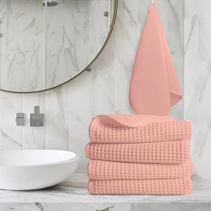 Pure Cotton Waffle Hand Towels - Peach