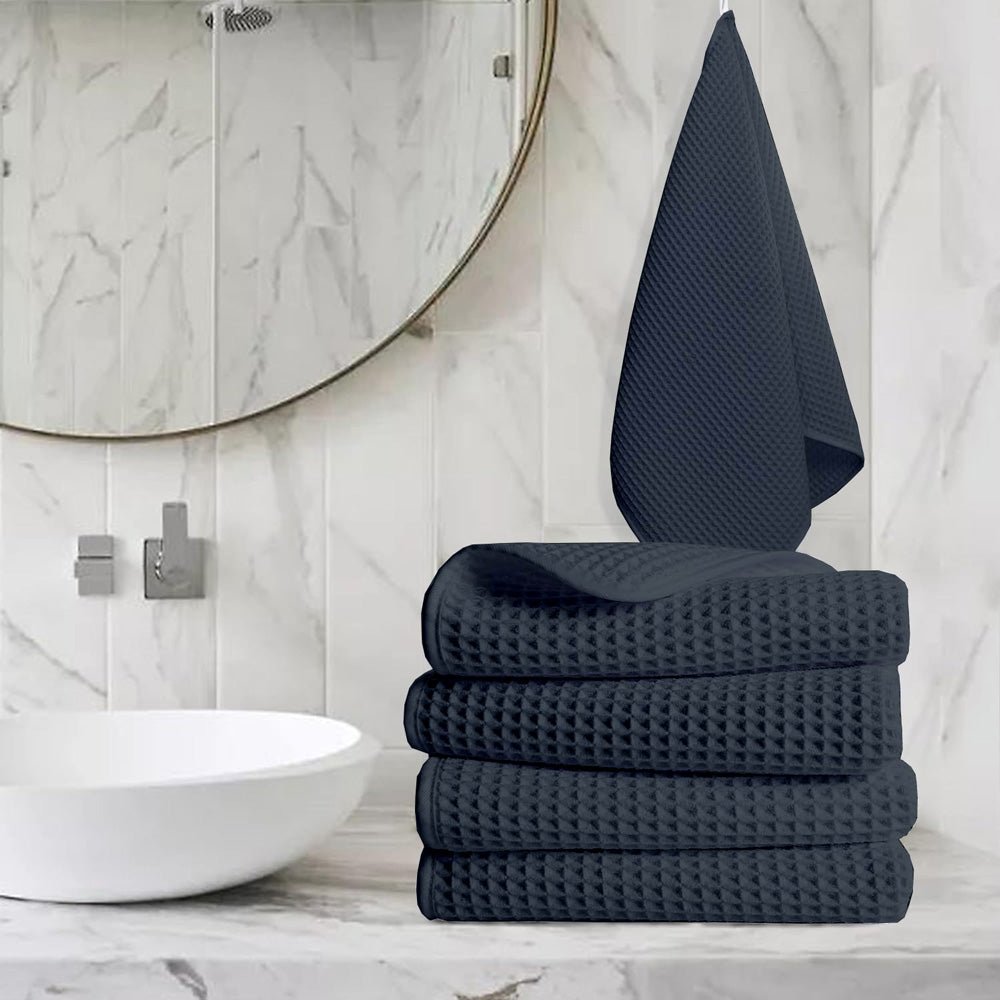 Pure Cotton Waffle Hand Towels - Charcoal