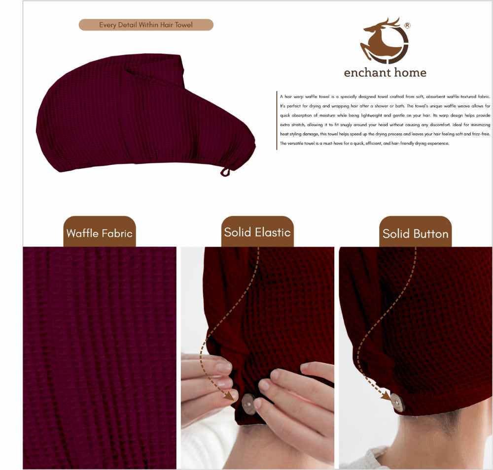Maroon cotton hair wrap towel folded view