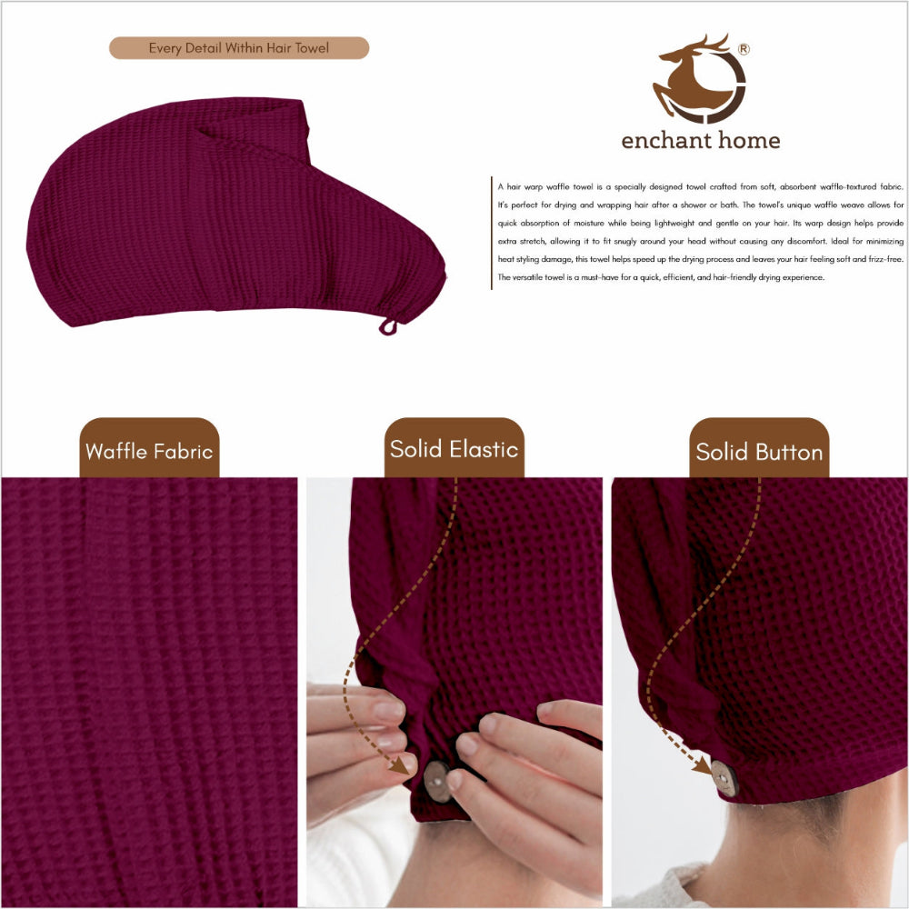 Wine cotton hair wrap towel folded view