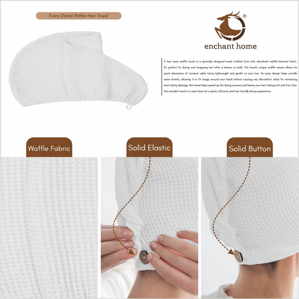 White cotton hair wrap towel folded view