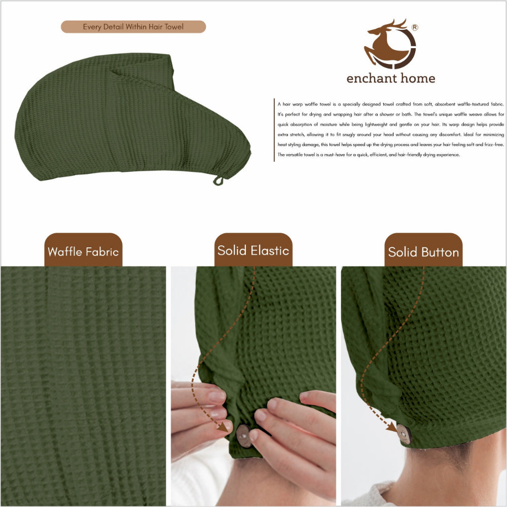 Sage green cotton hair wrap towel folded view