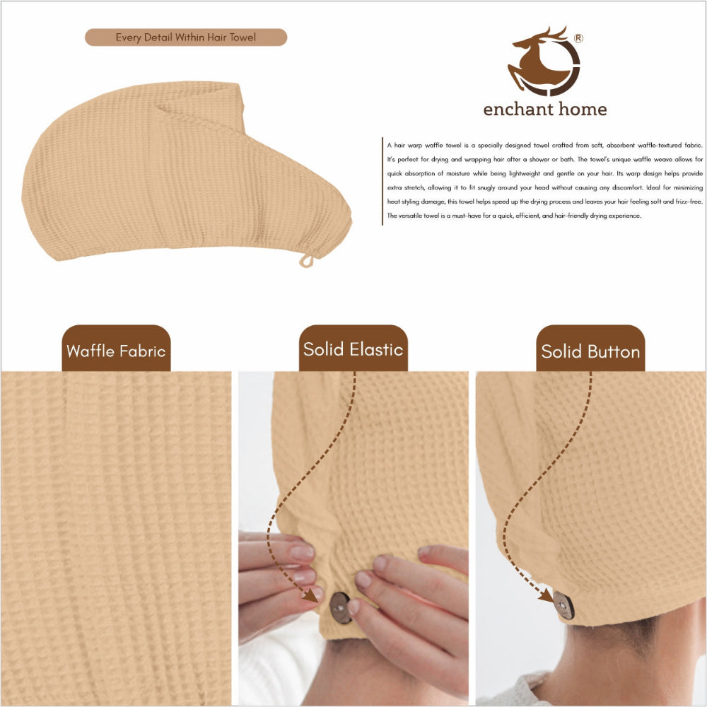 Beige cotton hair wrap towel folded view