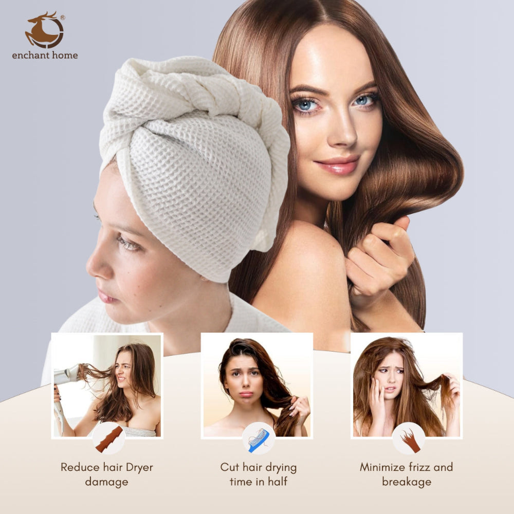 Pure Cotton Waffle Hair Wrap Towel - Navy Blue