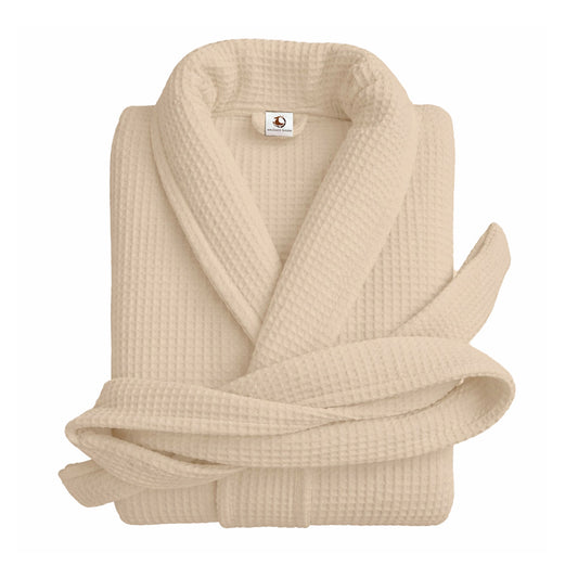Pure Cotton Unisex Waffle Bath Robe - Beige