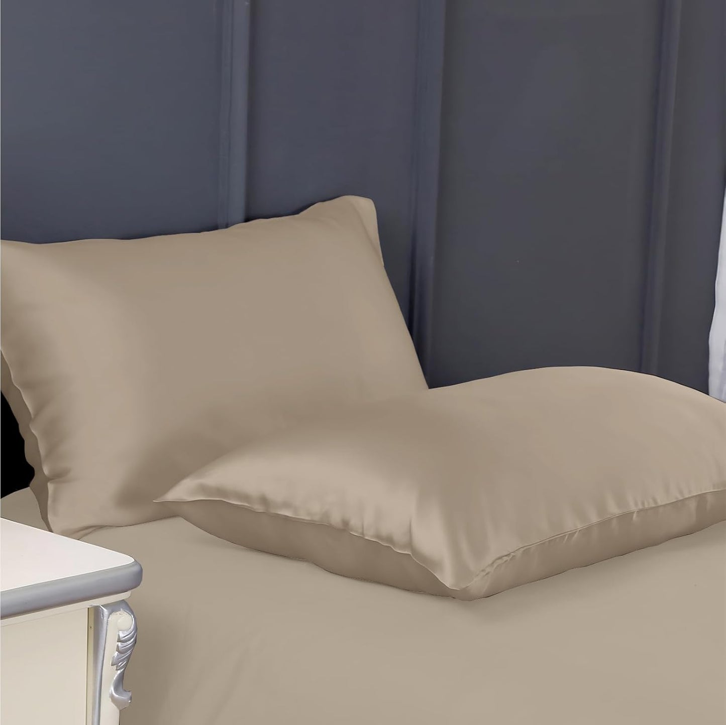 300 TC art silk satin pillow cover set in beige