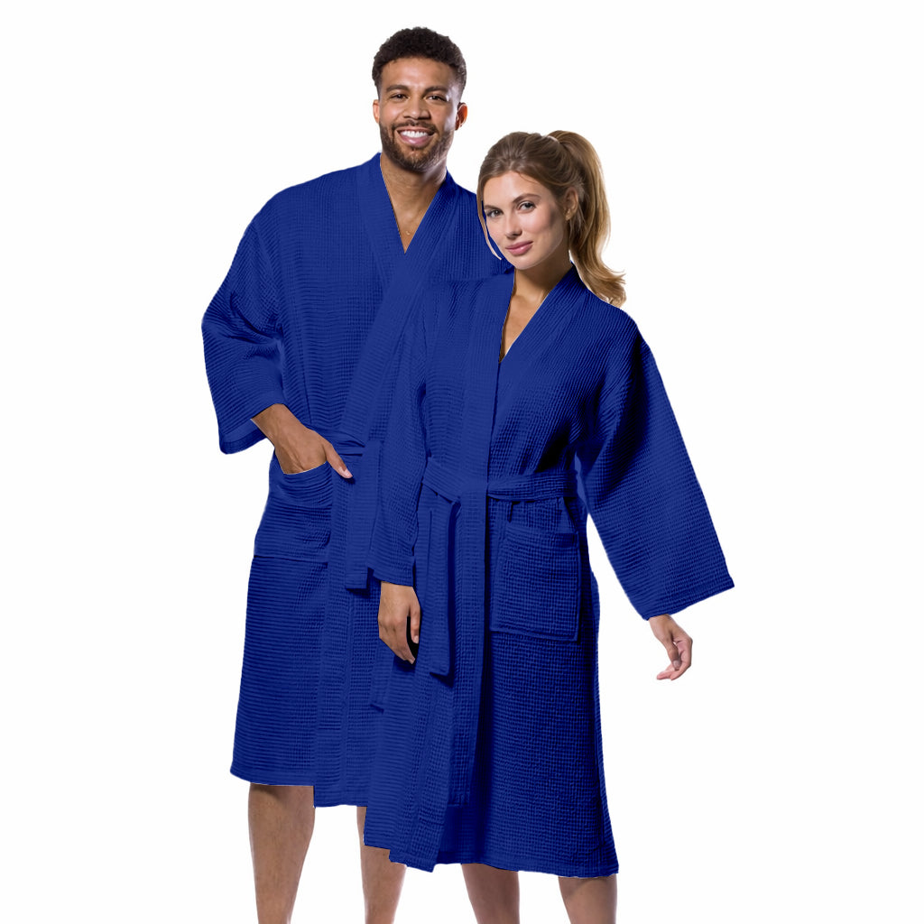 Pure Cotton Unisex Waffle Bath Robe - Royal Blue
